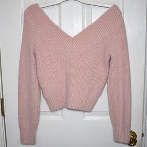 H&M Divided Long Sleeve Crop Top Fuzzy Soft Pink